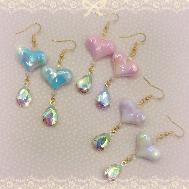 Handcrafted Gemstone Earrings-Heart Crystal Drop Earrings