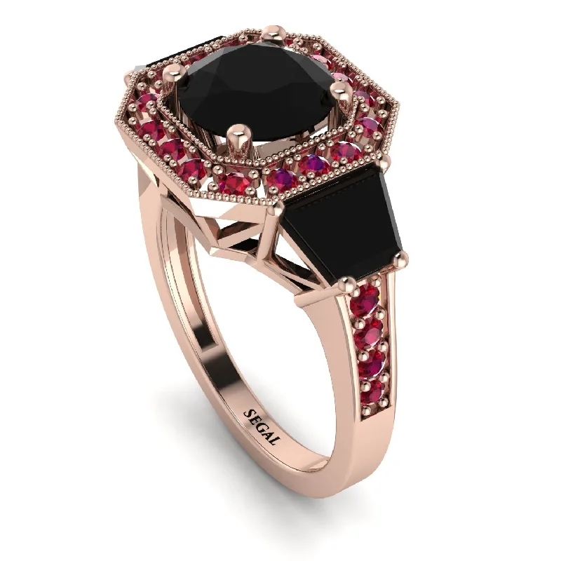 Bold Gemstone Ring for Statement Look-Modern Halo Princess Cut Black Diamond Stone Engagement Ring - Doris No. 53