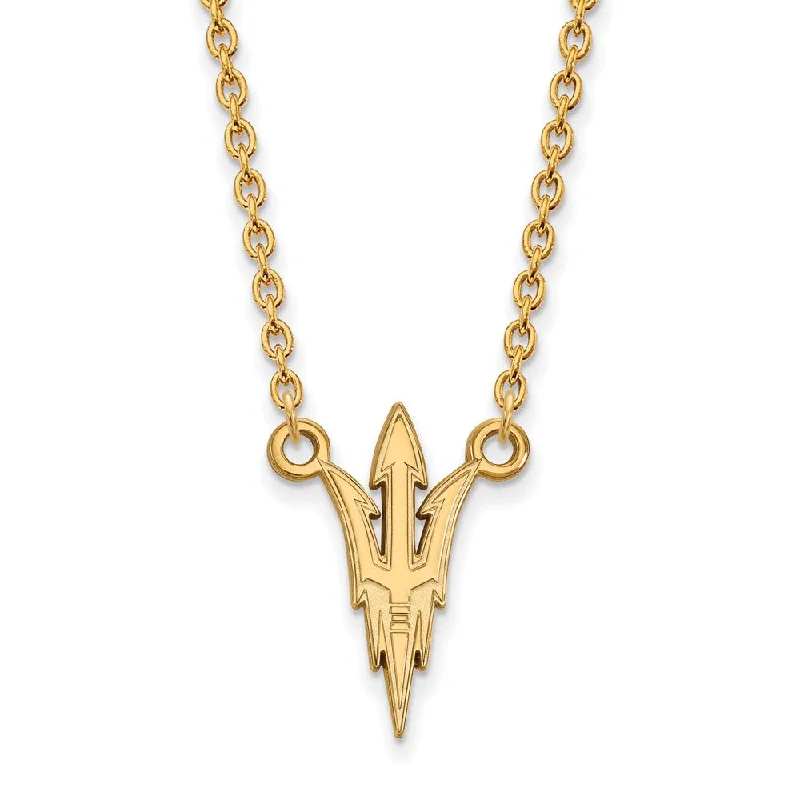 Handcrafted Necklace for Gifts-14k Gold Plated Silver Arizona State Lg Trident Pendant Necklace