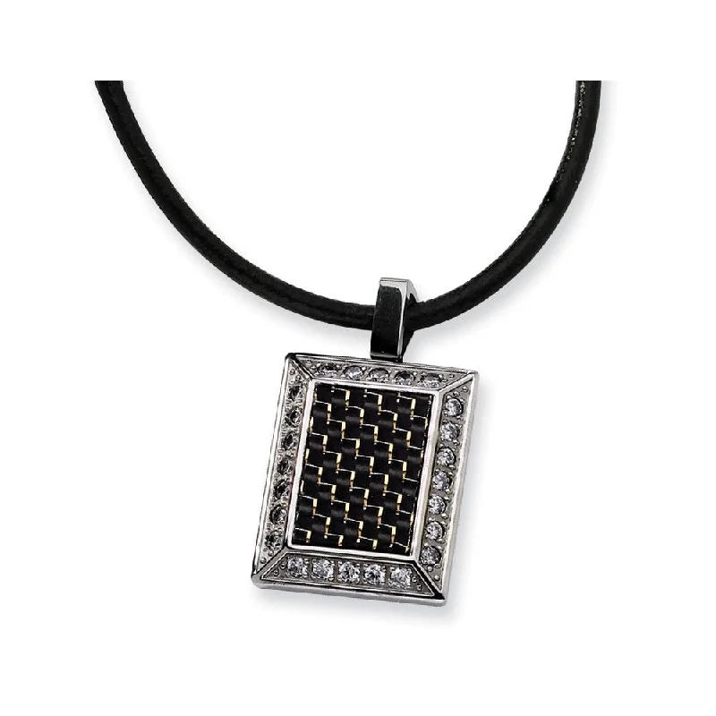 Bohemian Necklace for Beach Wear-Men's Stainless Steel, Black Carbon Fiber & CZ Necklace, 22 Inch