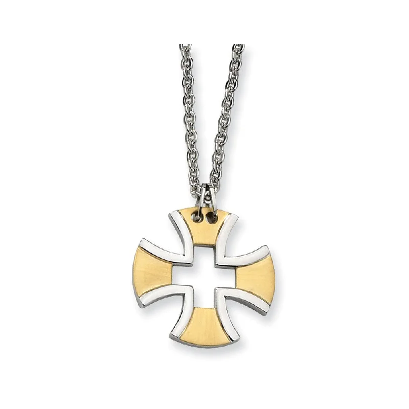 Elegant Wedding Necklace for Brides-Stainless Steel and Gold Tone Maltese Cross Necklace - 18 Inch