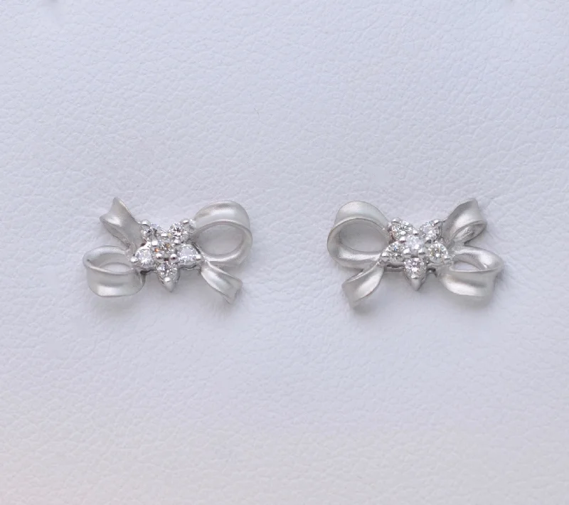 Beautiful Drop Earrings for Elegant Look-Bow-shaped Post Earrings with Diamond Accents in 14K White Gold