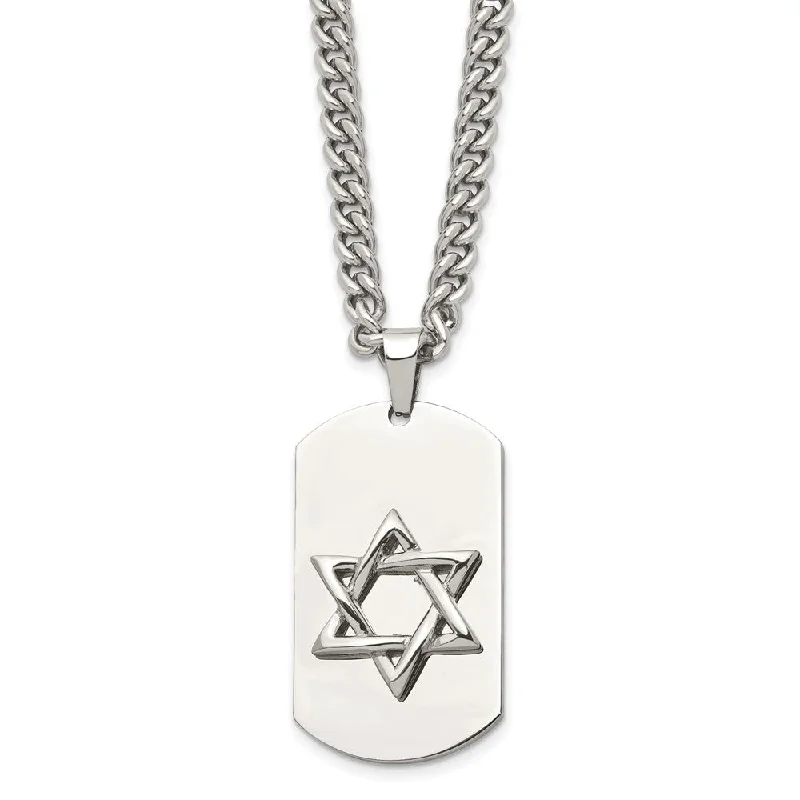 Beautiful Gold Necklace for Gifts-Stainless Steel Star of David Dog Tag Necklace - 24 Inch