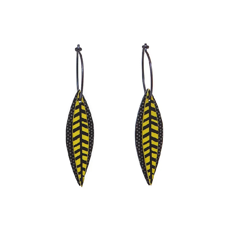 Elegant Earrings for Bridal Parties-Lene Lundberg Black/Chartreuse Veined Leaf Earrings