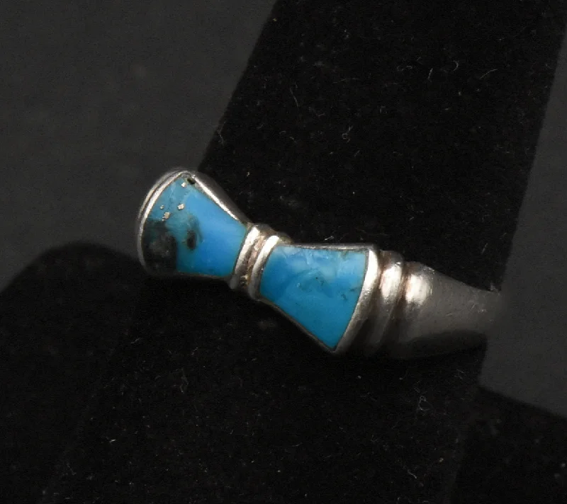 Unique Gold Ring for Fashionistas-Vintage Sterling Silver Pyrite-Included Turquoise Ring - Size 8