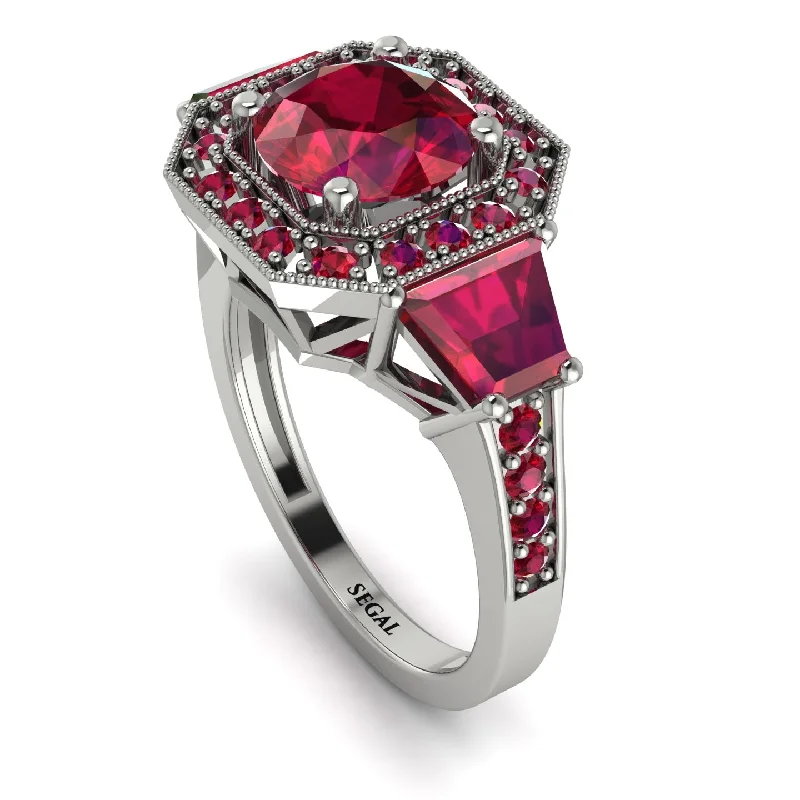 Wedding Ring with Custom Engraving-Modern Halo Princess Cut Ruby Stone Engagement Ring - Doris No. 57