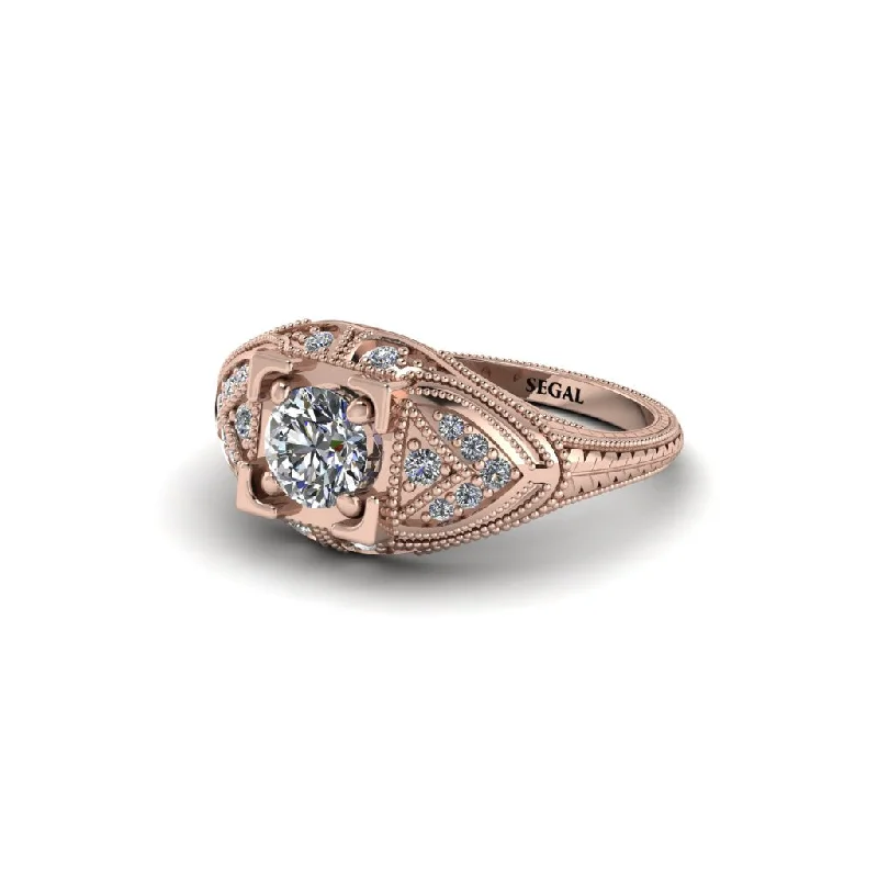 Custom Silver Ring for Customization-Round Diamond Filigree Art Deco Vintage Engagement Ring - Bree No. 2