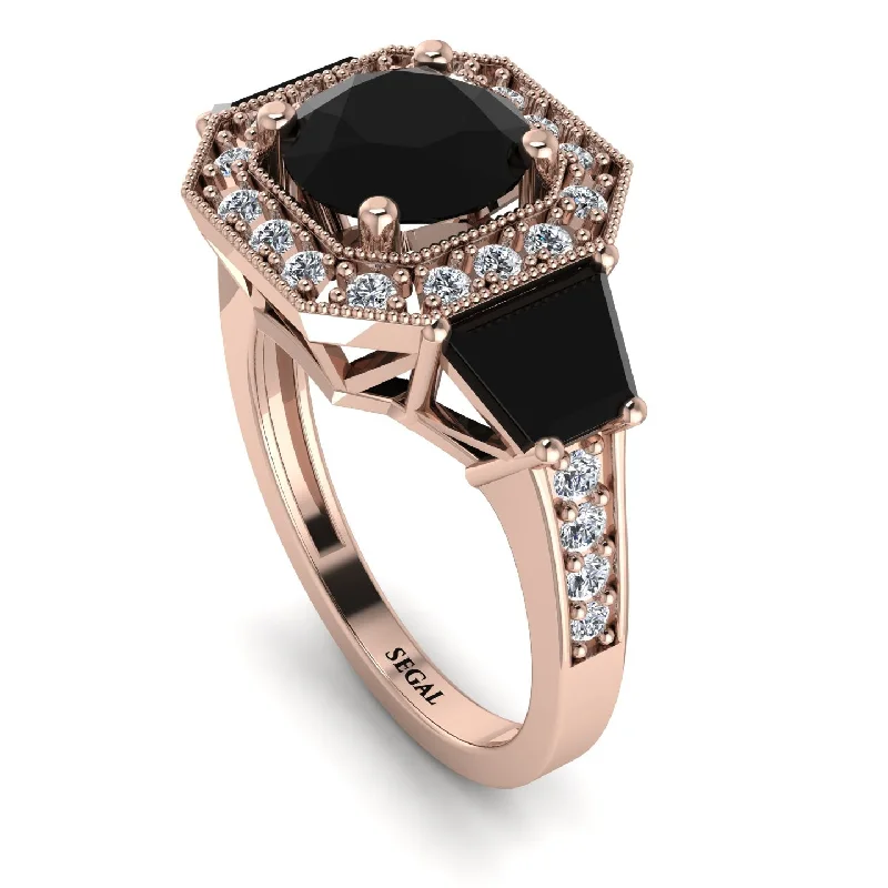 Luxury Ring with Gold and Diamonds-Modern Halo Princess Cut Black Diamond Stone Engagement Ring - Doris No. 8