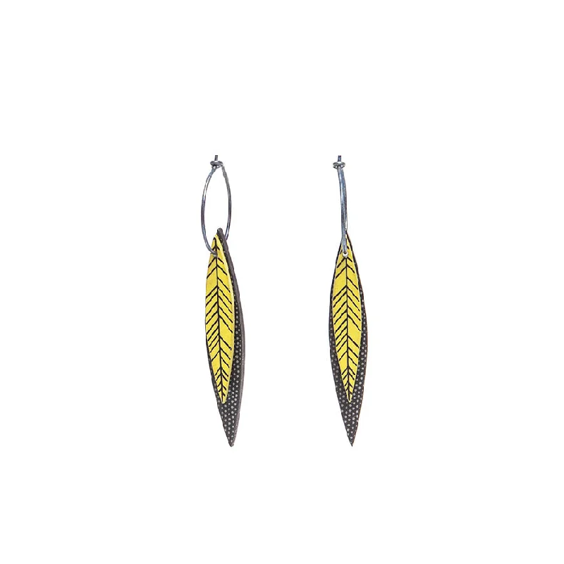 Fun Earrings for Day to Day Wear-Lene Lundberg K Form Chartreuse/Black Thin Veined Long Leaf Earrings