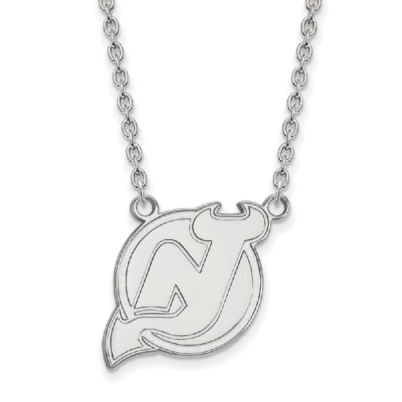 Simple Pendant Necklace for Casual Wear-14k White Gold NHL New Jersey Devils Large Necklace, 18 Inch