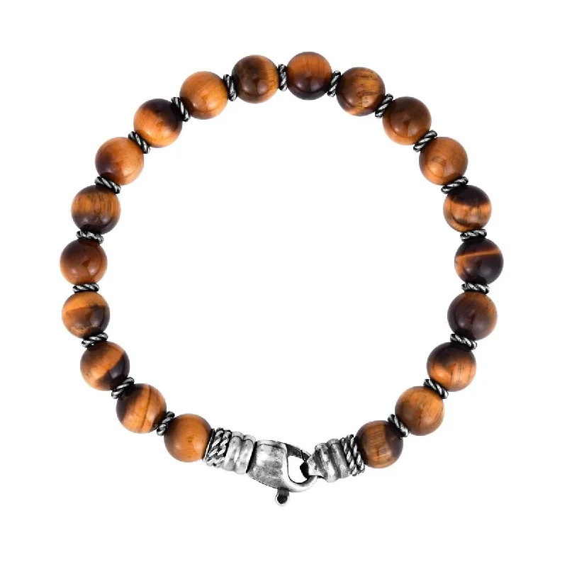 Custom Diamond Bracelet for Special Moments-STERLING SILVER AND TIGER'S EYE BEADED BRACELET