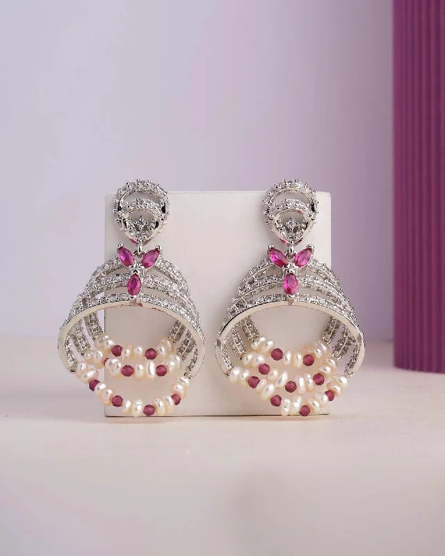 Large Statement Earrings-Spell Of Glamor Stone Studded Pearl Earring