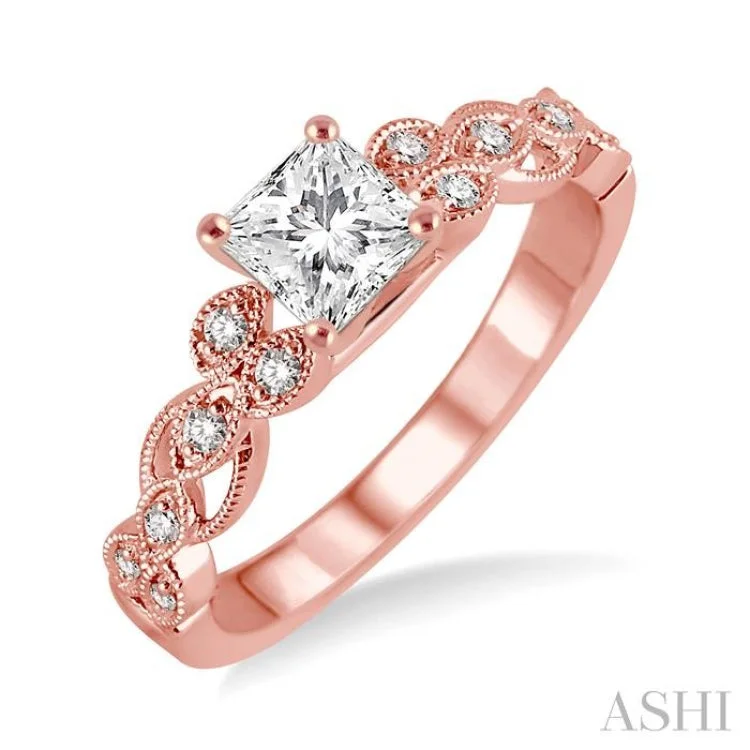 Custom Engagement Ring for Bold Women-1/10 Ctw Diamond Semi-mount Engagement Ring in 14K Rose Gold