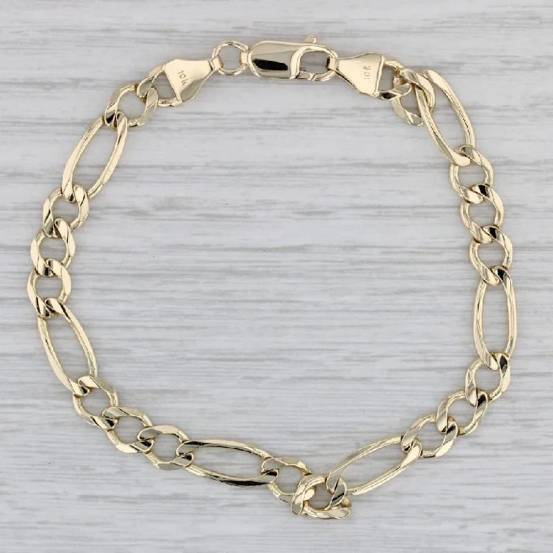 Fashionable Bracelet for Summer Style-Figaro Chain Bracelet 10k Yellow Gold 8" 6.2mm