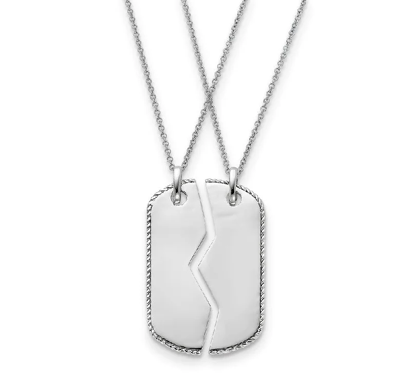 Silver Necklace for Everyday Wear-Rhodium Plated Sterling Silver Military Mizpah Dog Tag for 2 Necklace