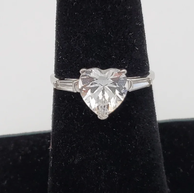 Matching Wedding Rings for Couples-Heart Cut Crystal Glass Sterling Silver Ring - Size 6