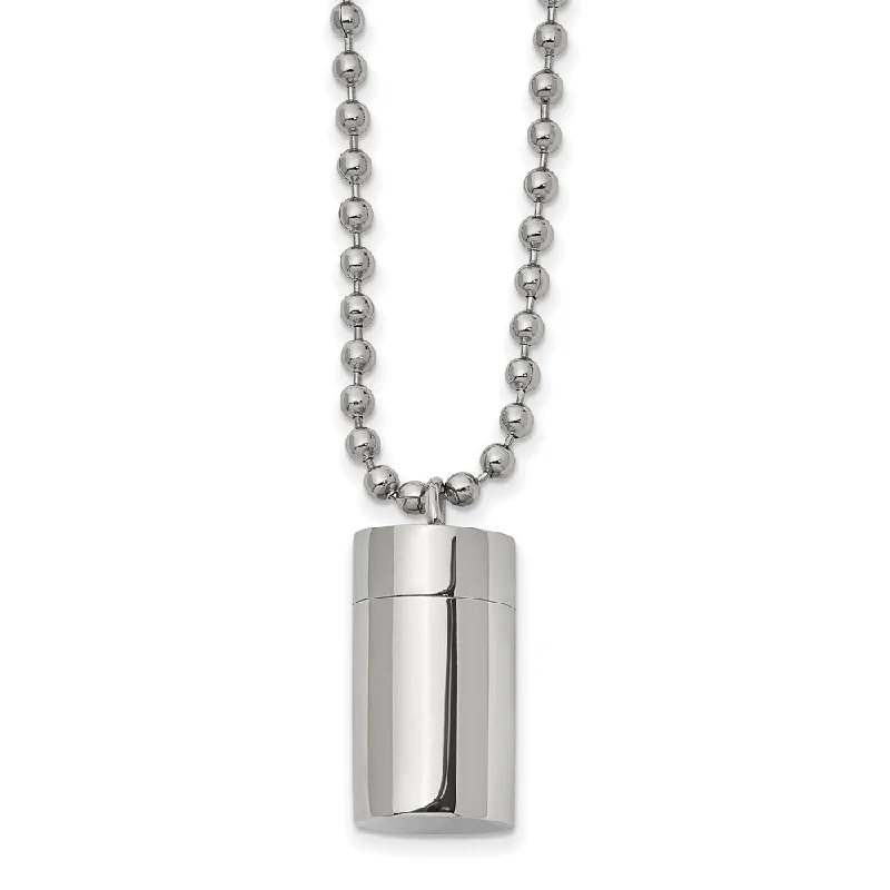 Gold Necklace with Charm for Fashion-Stainless Steel Polished 11x19mm Capsule that Opens Necklace, 22 Inch