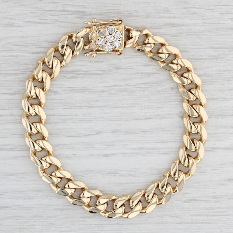 Crystal Bracelets for Casual Wear-14k Yellow Gold Cuban Curb Link Mens Heavy Bracelet 0.60 ctw Diamond Clasp