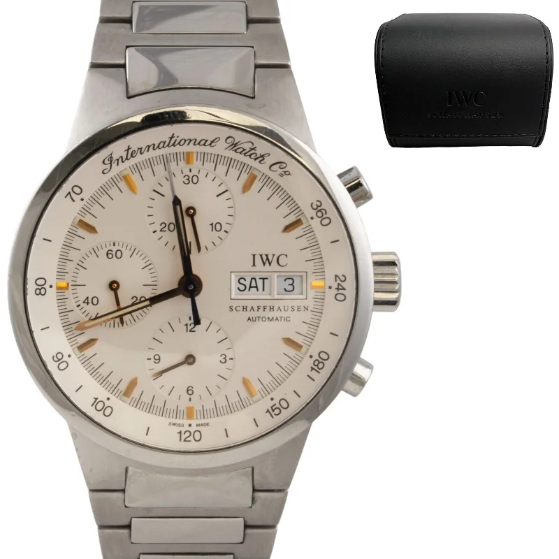 Sports Watches for Men with Heart Rate Monitor-IWC Schaffhausen GST Chronograph Steel White Dial 39mm Watch IW370713 w/ BOX