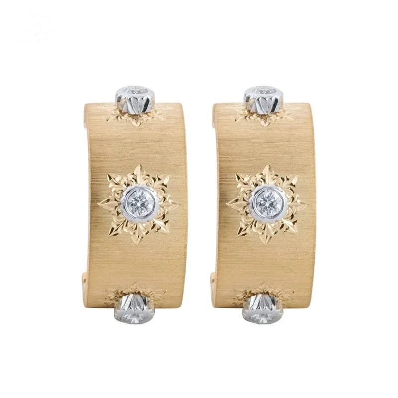 Luxury Silver Earrings for Women-18K Gold Engraved Fabric Silk Diamond Huggies or Hoop Earrings