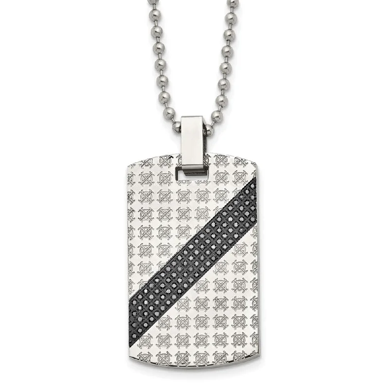 Classic Silver Necklace for Women-Men's Stainless Steel 1/2 Cttw Black Diamond Dog Tag Necklace, 24 Inch