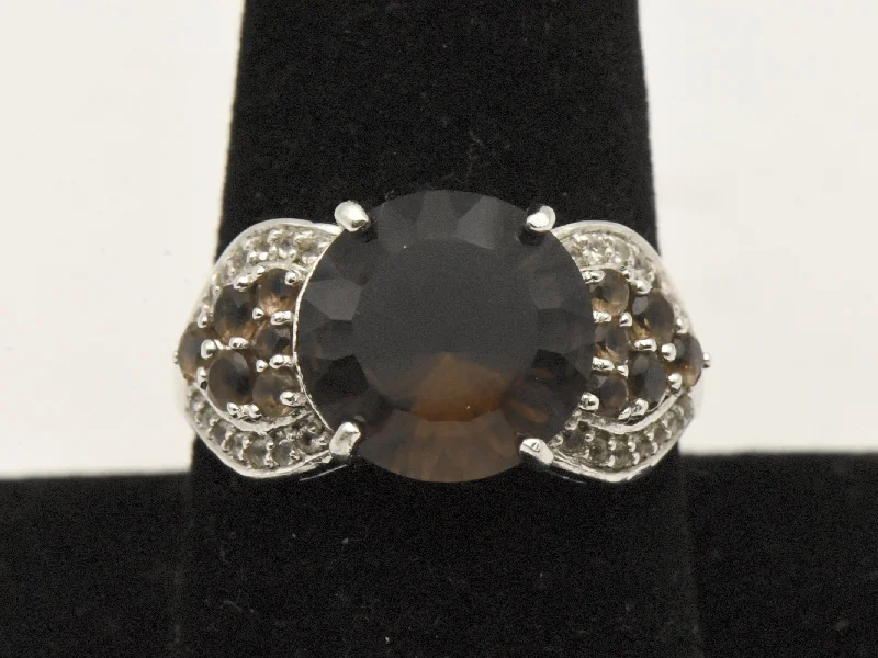 Classic Gold Ring for Men-Vintage Sterling Silver Smoky Quartz and Topaz Ring - Size 9