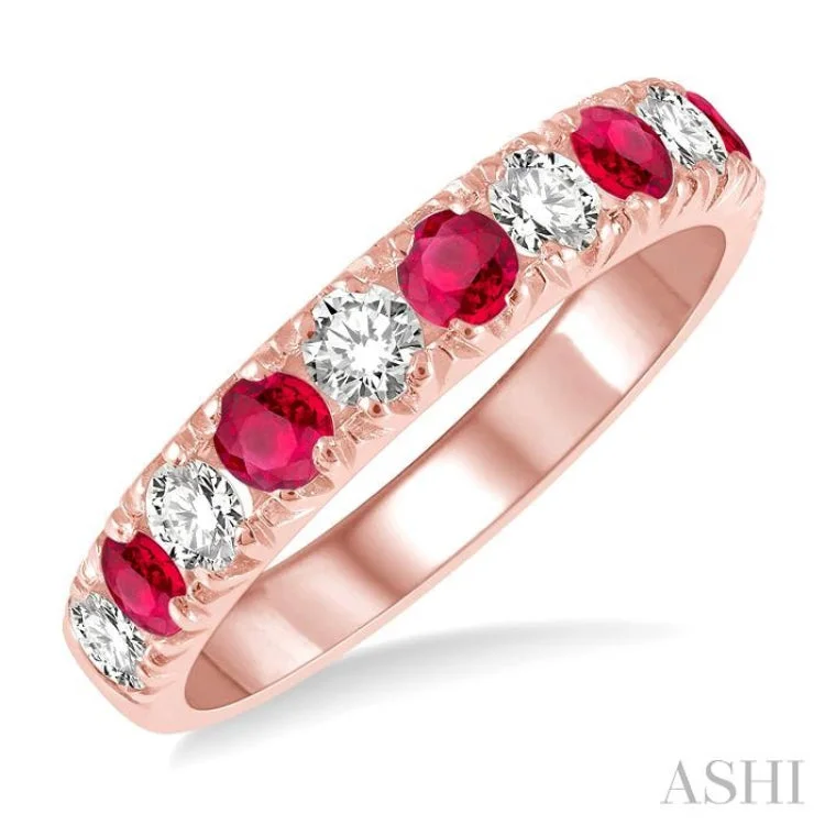 Adjustable Ring for Casual Style-1/2 ctw Round Cut Diamond and 2.9MM Ruby Precious Wedding Band in 14K Rose Gold