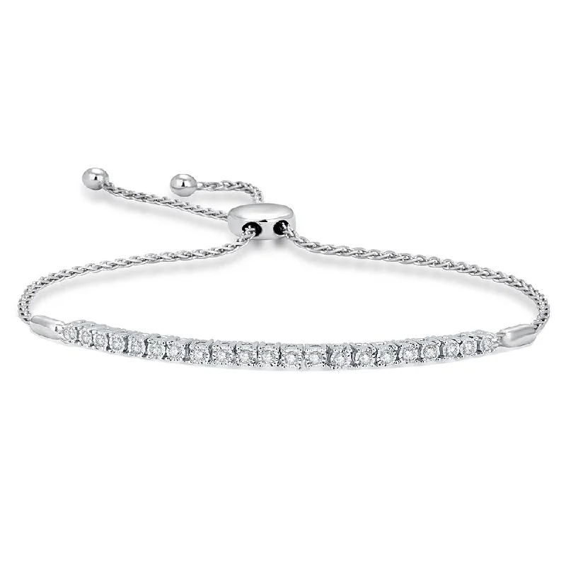 Classic Silver Bangle for Elegant Look-Sterling Silver 1/4 Ct.Wt. Diamond Bolo Bracelet