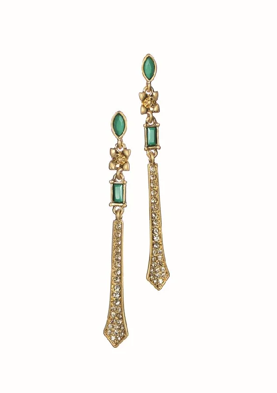 Sparkling Earrings for Evening Parties-Hot Tomato Lady Jane Drop  Earrings in Worn Gold/Emerald