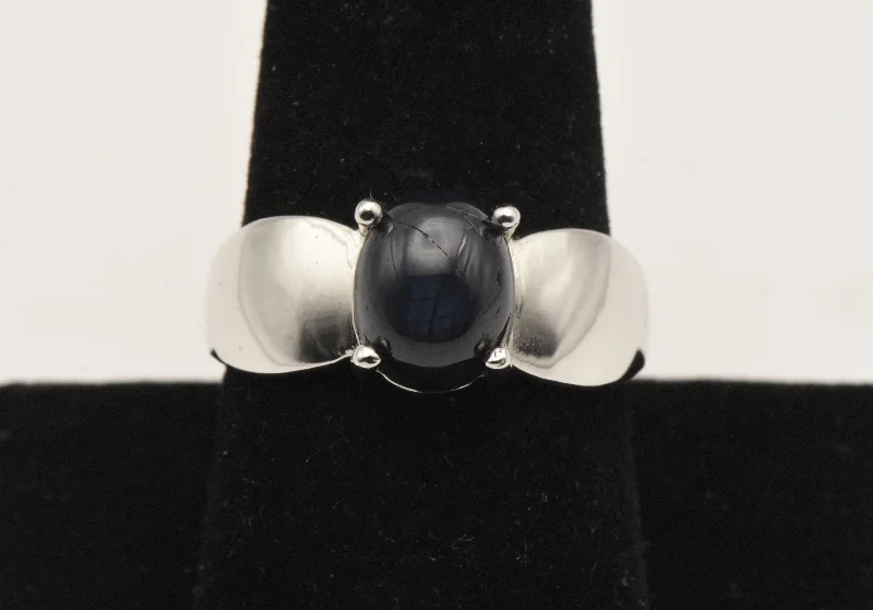 Simple Wedding Ring Set for Couples-Vintage Sterling Silver Black Star Sapphire Ring - Size 8.75