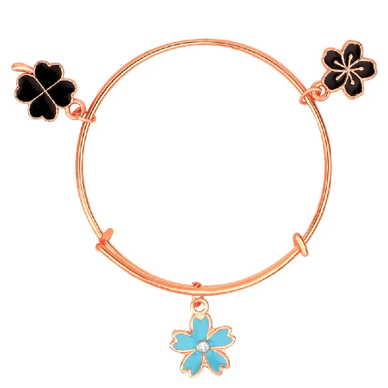 Personalized Wedding Bangles for Couples-Mahi 3 Floral Enamel Work Charms Bracelet with Rose Gold Plated for Girls (BRK1100842Z)