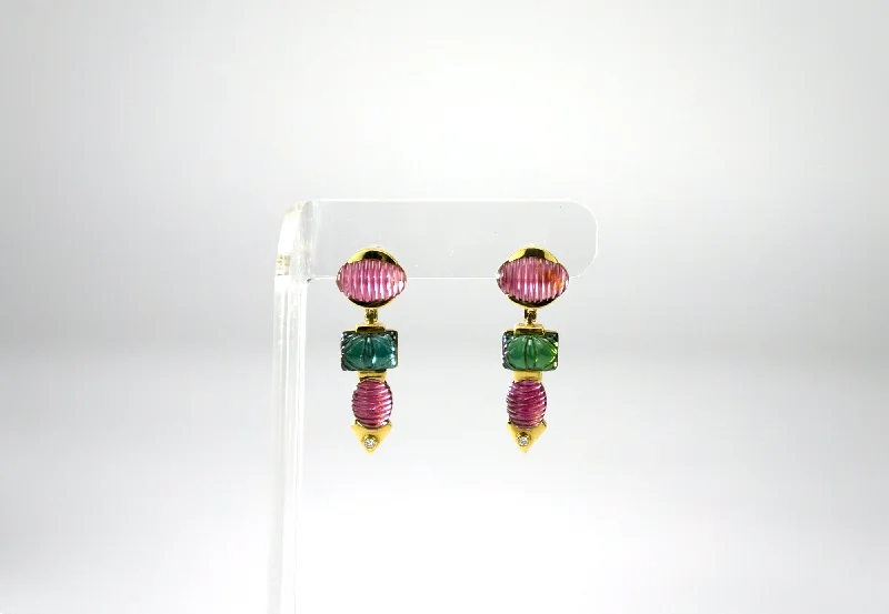 Gorgeous Earrings for Bridesmaids-Pink and Green Tourmaline Earrings