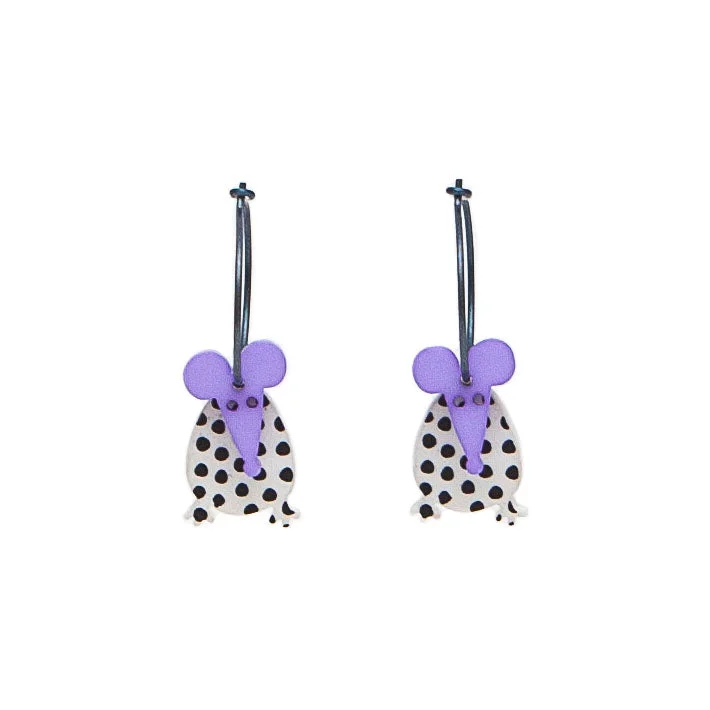 Chunky Statement Earrings for Bold Style-Lene Lundberg K-Form White and Black Spotty Lilac Head Mice Earrings