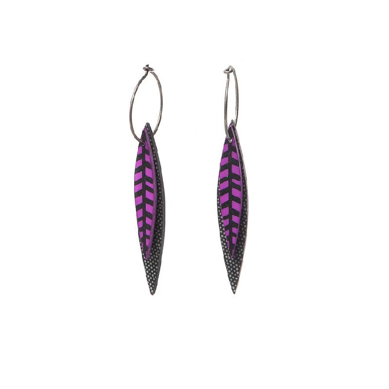 Colorful Drop Earrings for Summer-Lene Lundberg Elegant Black/Purple Veined Leaf Earrings