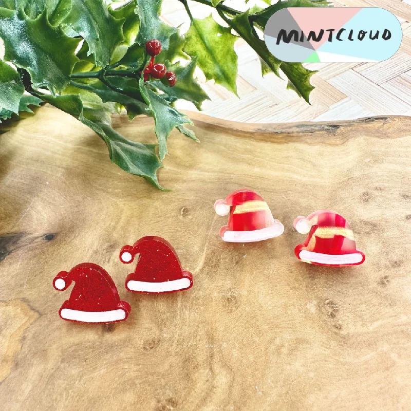 Gold Earrings for Formal Occasions-Mintcloud Christmas Earrings - Santa Hat