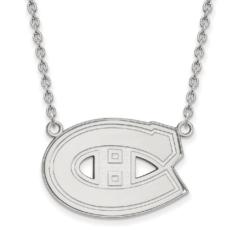 Bold Fashion Necklace for Evening Events-10k White Gold NHL Montreal Canadiens Large Necklace, 18 Inch