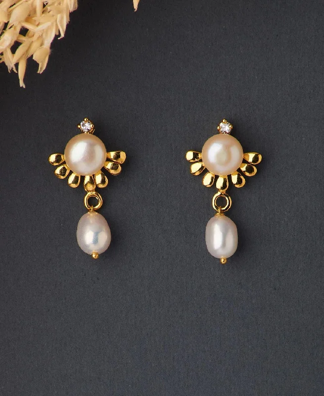 Handcrafted Silver Earrings-Trendy Hanging Pearl Earring