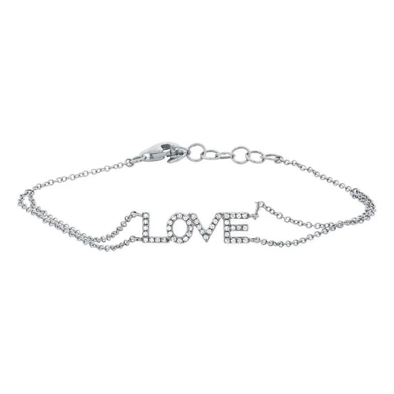 Fashion Bracelet for Party Wear-14K White Gold  Diamond "Love" Double Chain Bracelet