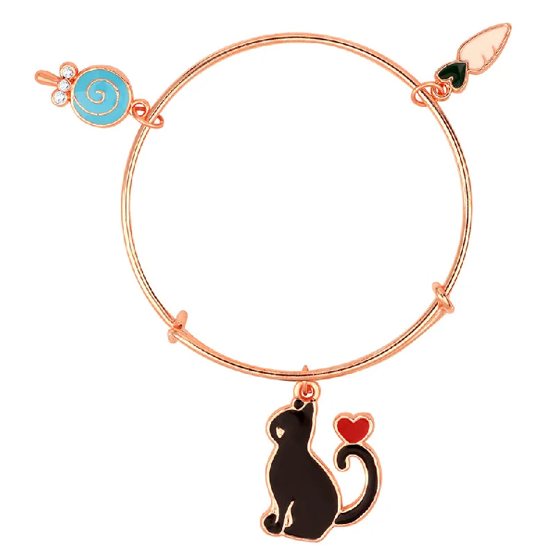 Indian Style Bangles for Traditional Look-Mahi Raddish & Cat Shaped Rose Gold Plated Enamel Work Charms Bracelet for Kids (BRK1100841Z)