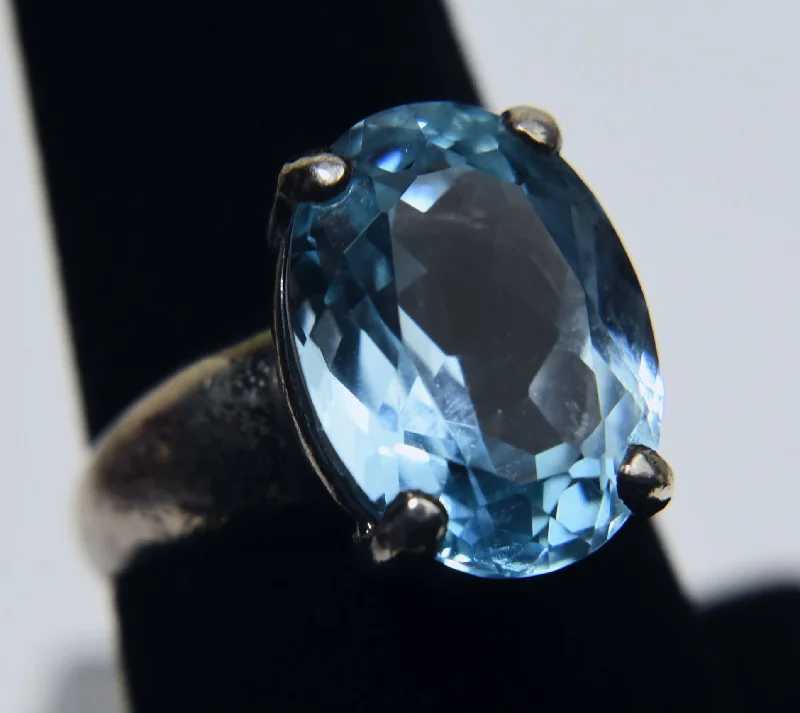 Beautiful Gold Wedding Ring for Her-Sterling Silver Blue Topaz Ring - Size 7.75