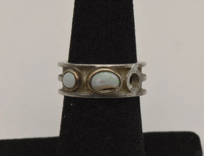 Beautiful Amethyst Ring for Women-Vintage Handmade White Opal Sterling Silver Ring - Size 6 - DAMAGED