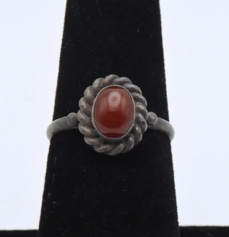 Chunky Statement Ring for Women-Vintage Sterling Silver Carnelian Cabochon Ring - Size 6.75