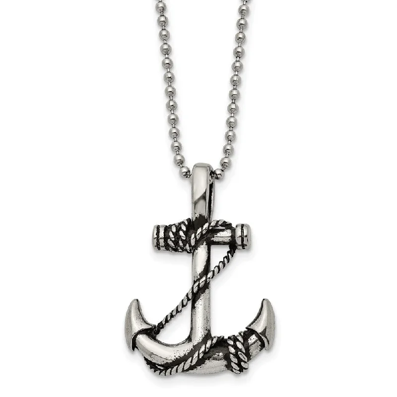 Custom Pendant Necklace for Special Gifts-Stainless Steel Antiqued 3D Anchor Necklace, 22 Inch