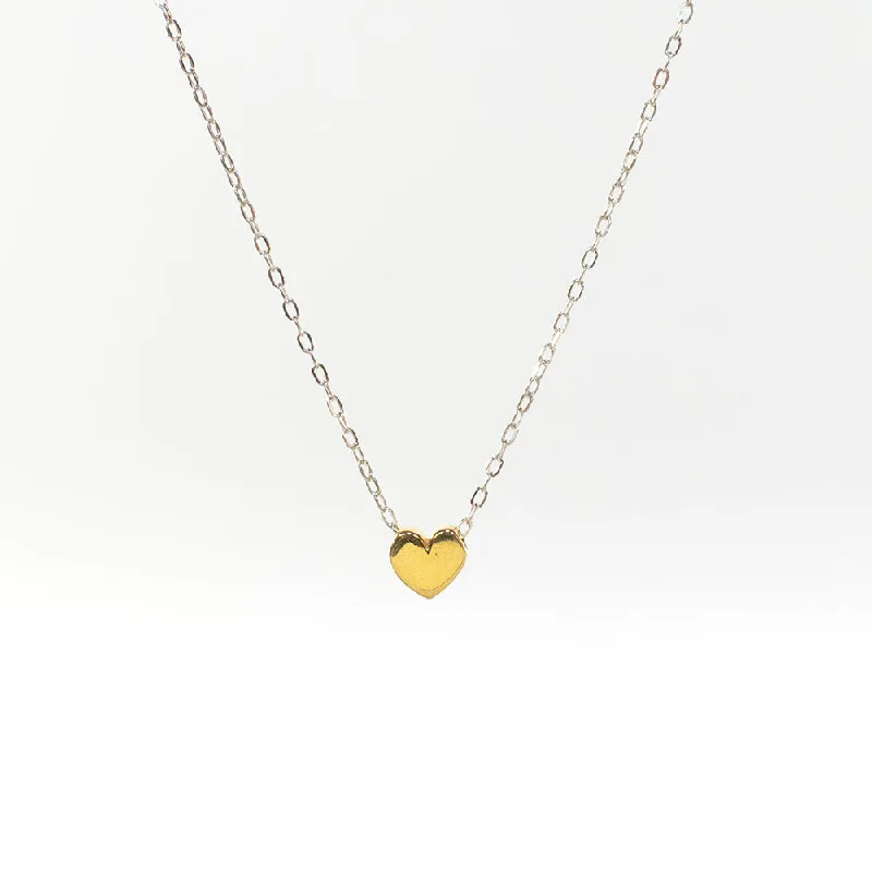 Classic Gold Necklace for Weddings-Gold Vermeil Small Heart Puff Necklace