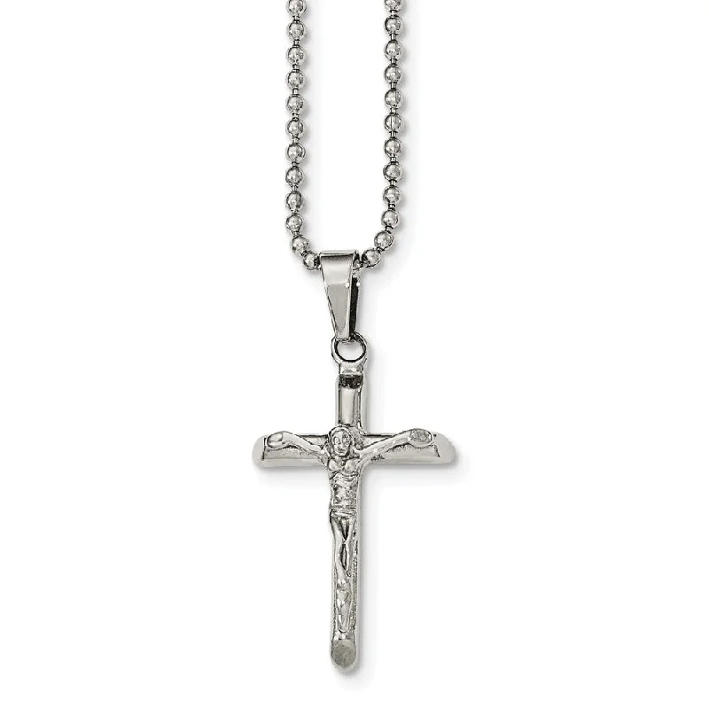 Crystal Necklace for Special Occasions-Crucifix Cross Necklace in Stainless Steel, 20 Inch