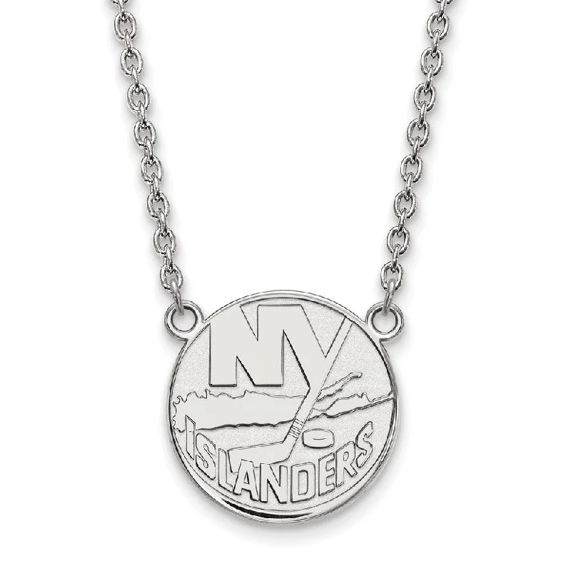 Silver Necklace with Colored Stones-10k White Gold NHL New York Islanders Large Necklace, 18 Inch