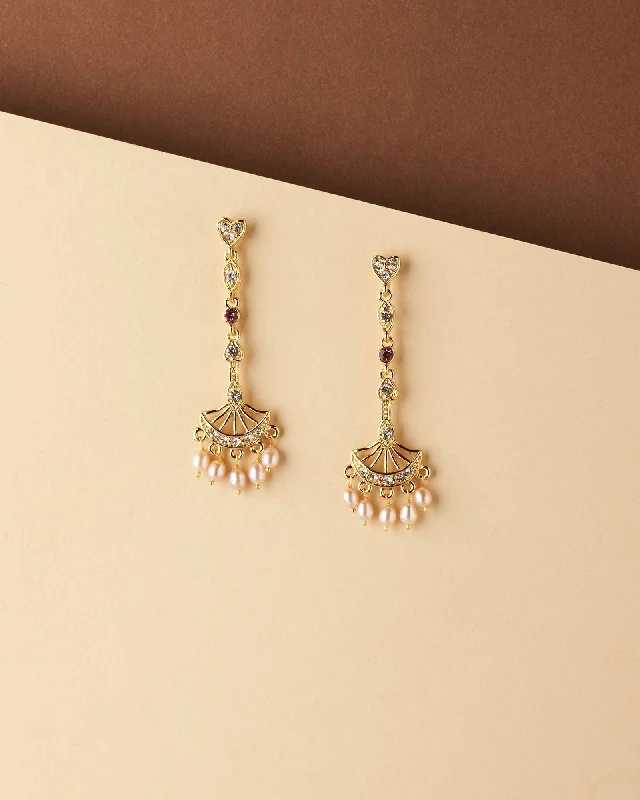 Classic Pearl Earrings for Brides-Trendy Stone Studded Pearl Earring