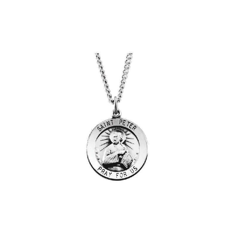 Cute Necklace for Teen Girls-Sterling Silver 22mm Saint Peter Medal Necklace, 24 Inch