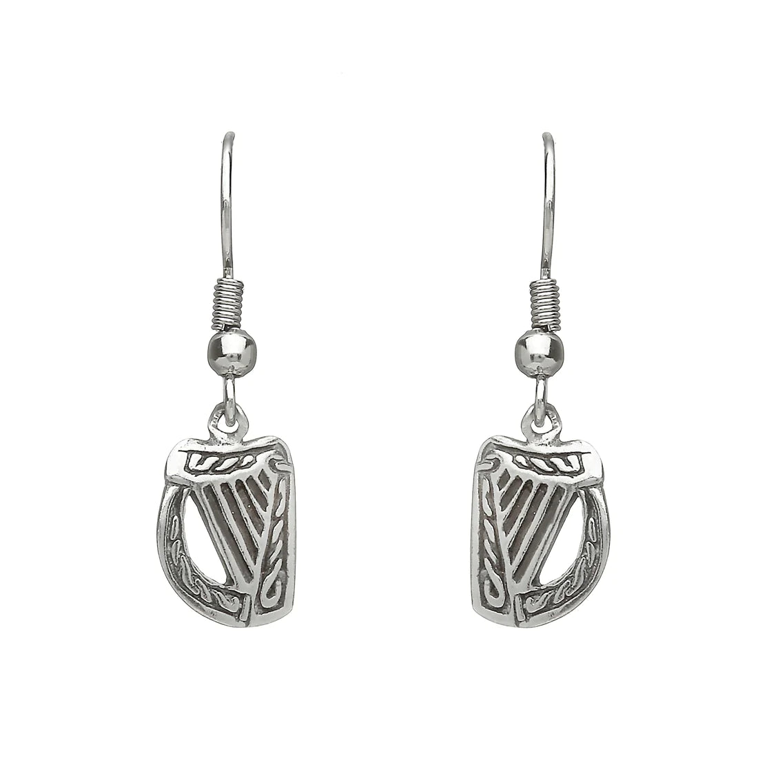 Beaded Earrings for Women-Irish Harp Pewter Drop Earrings by Celtic Legends / Amethyst Irish Jewellery