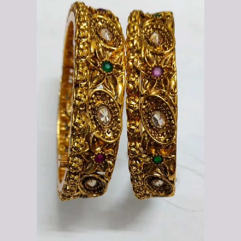 Designer Bangles with Crystals for Weddings-Niyansh Bangles Pota Stone Gold Plated Bangles Set - 11241009